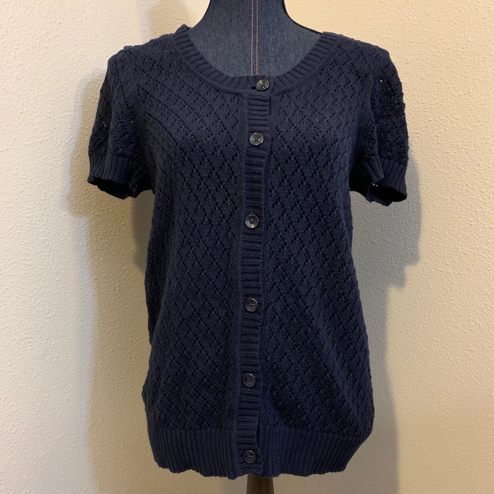 Blue knitted short sleeve cardigan